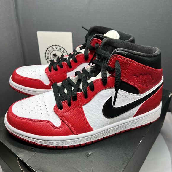 AIR JORDAN 1 MID CHICAGO Custom Red White Black 554724-126 Men Size 8 In OG Box